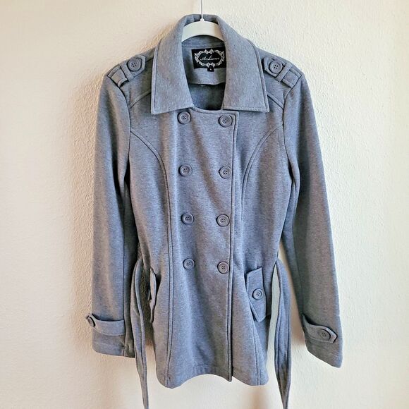Double Breasted Peacoat Womens S Gray Belted Ambiance Apparel - Picture 6 of 16